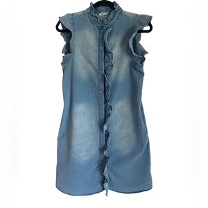 Mazik Denim  Ruffled Sleeveless Button Down Dress